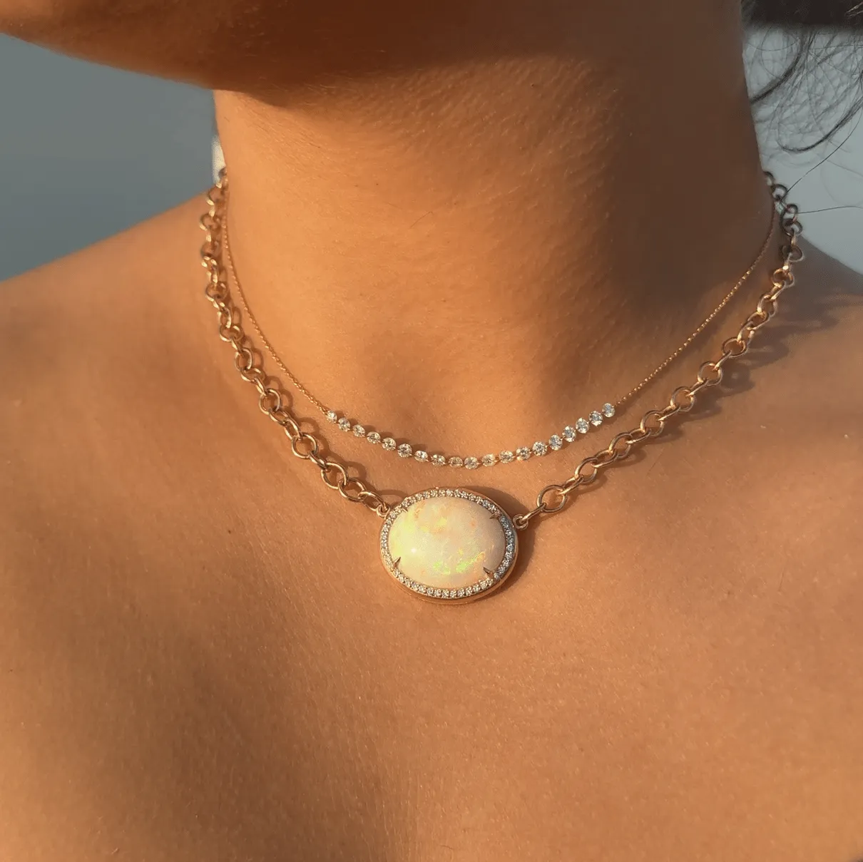 14K & 18K Opal & Diamond  Necklace