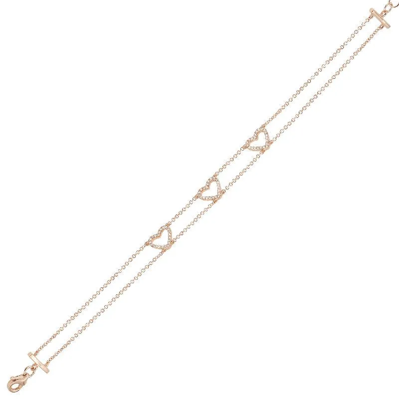 14K Rose Gold Triple Open Diamond Heart Bracelet