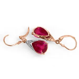 14K Solid Rose Gold Leverback Earrings Ruby Gemstone Classic