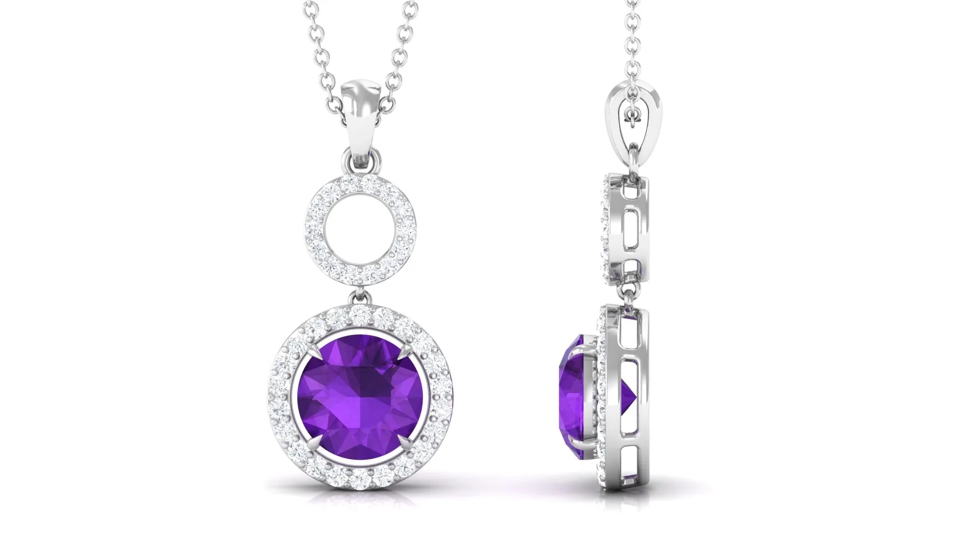 1.75 CT Amethyst and Diamond Halo Dangle Pendant