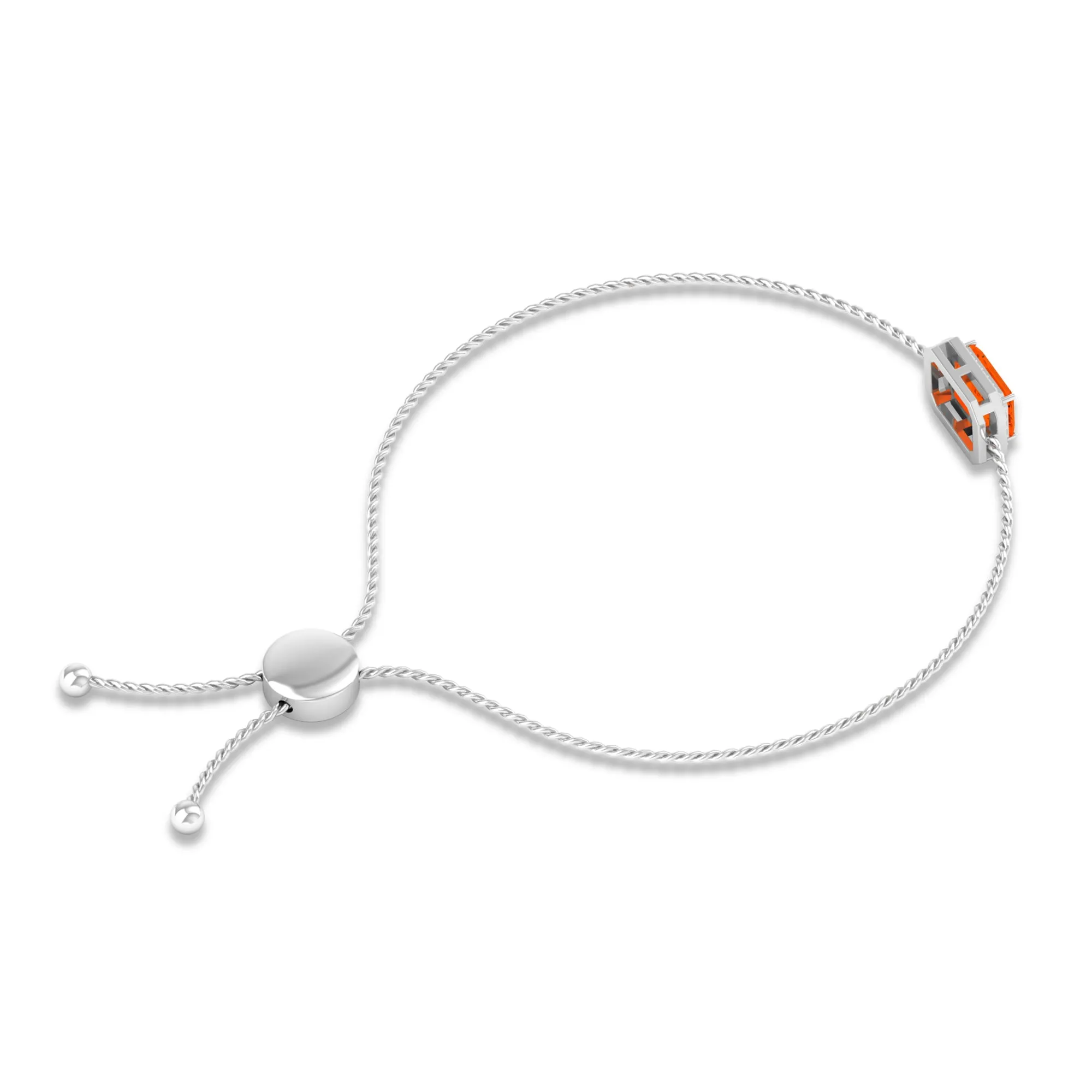 2 CT Emerald Cut Fire Opal and Diamond Bolo Chain Bracelet