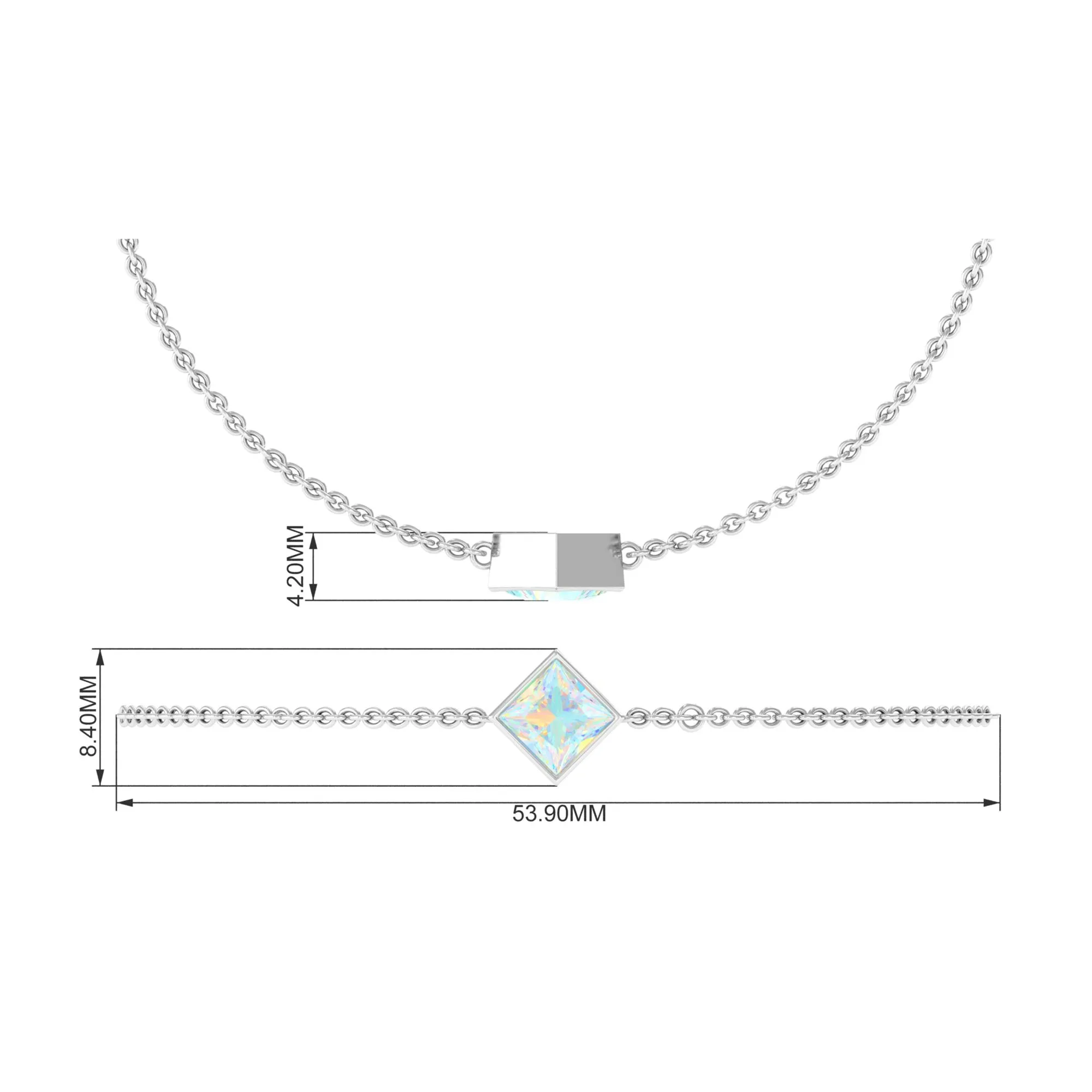 3/4 CT Minimal Princess Cut Ethiopian Opal Solitaire Chain Bracelet
