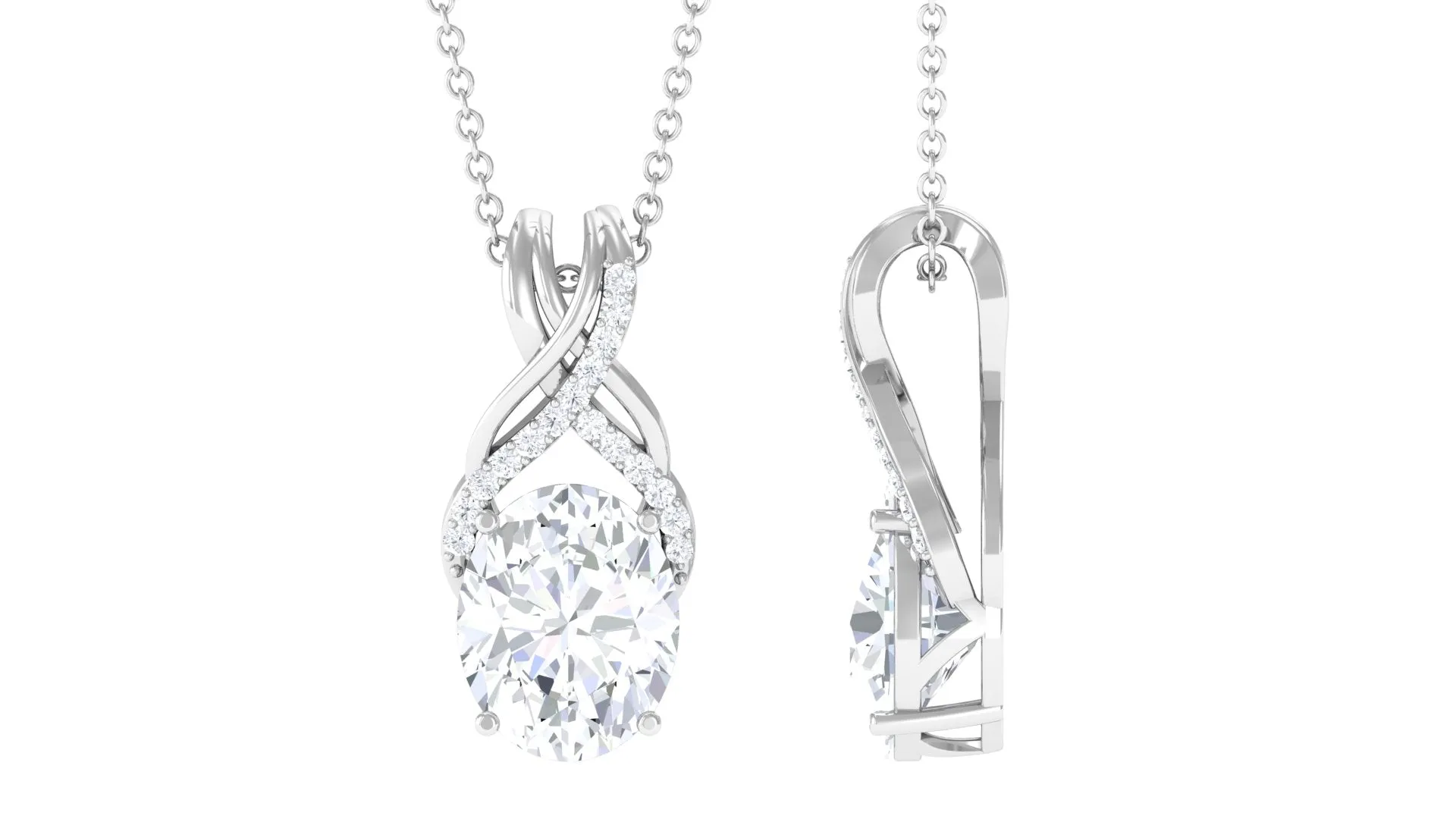 4.25 CT Oval Cut Zircon Solitaire Drop Pendant Necklace in Prong Setting