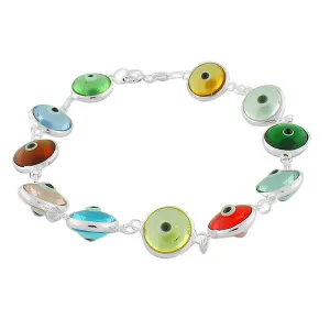 925 Sterling Silver Multicolor Evil Eye Hamsa Beaded Clasp Bracelet