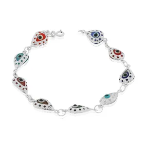 925 Sterling Silver Multicolor Evil Eye Protection Link Chain Bracelet