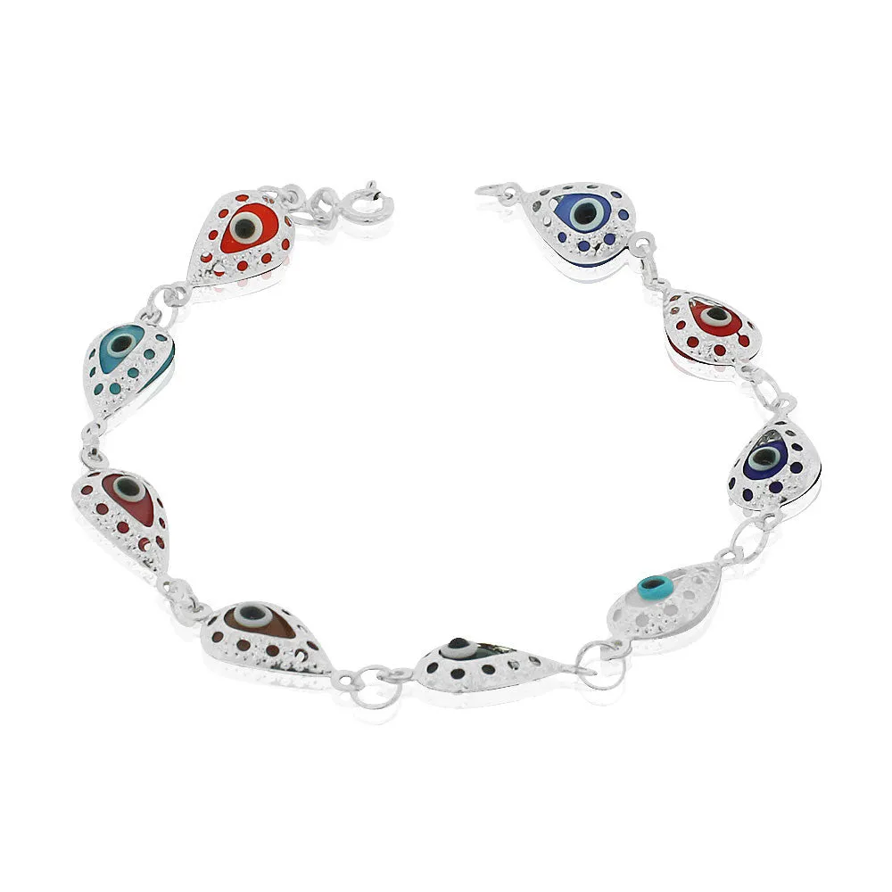 925 Sterling Silver Multicolor Evil Eye Protection Link Chain Bracelet