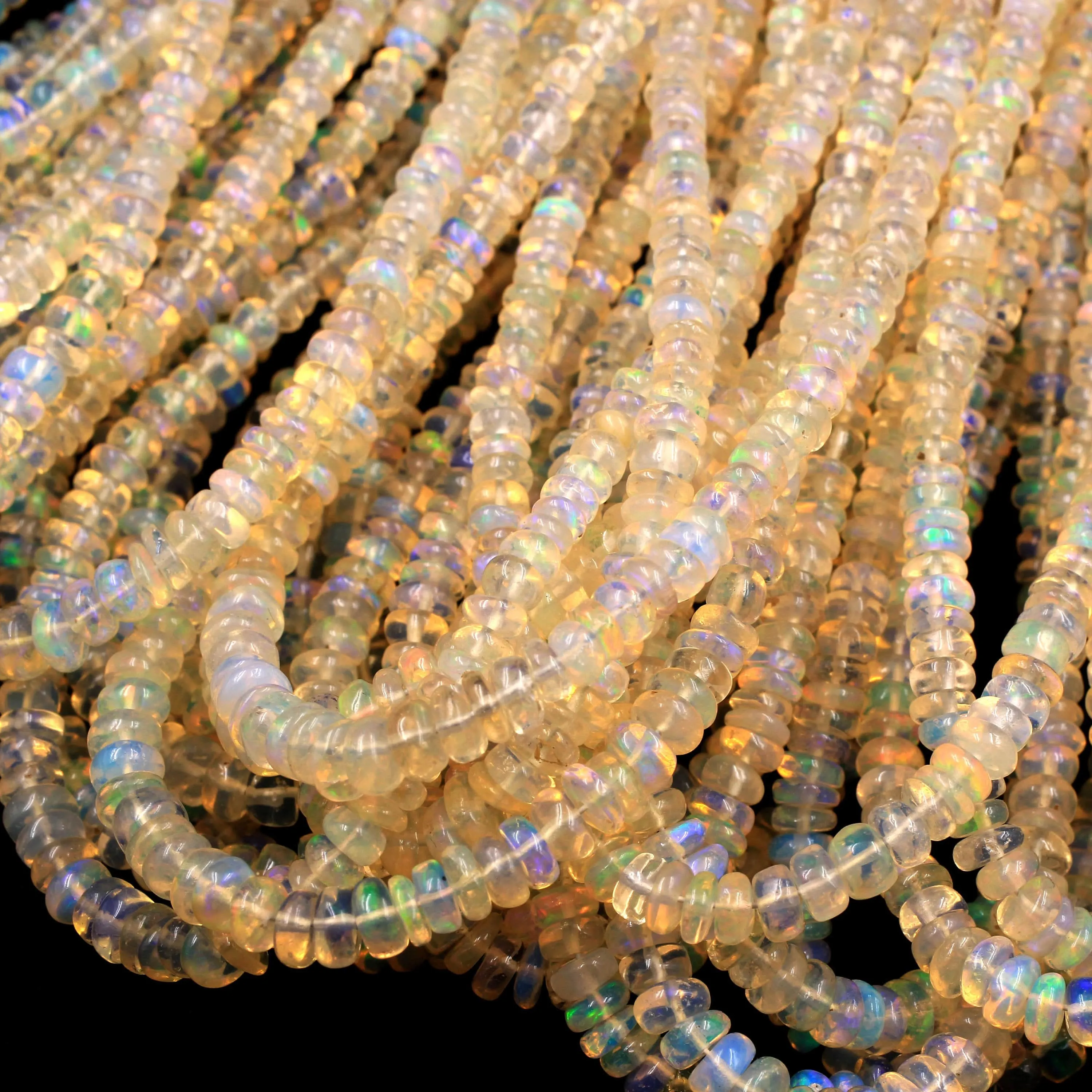 AAA Ethiopian Opal Beads Rondelle 3mm 5mm Super Flashy Fiery Rainbow Opal Smooth Rondelle Beads 17" Strand