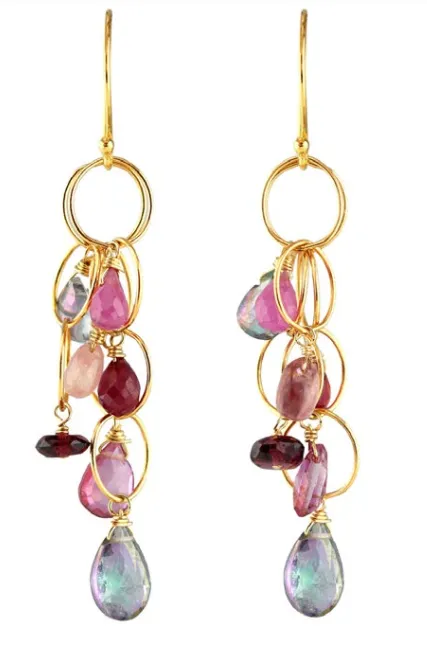 AVF Gold Mystic Topaz, Sapphire, Pink Topaz, Rhodolite Garnet, Ruby Circle Chain Earrings (SI6703)