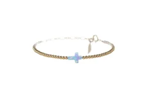 bara boheme - CROSS OPAL BRACELET: AZURE / 14K Gold Filled / Stretchy 6.5"