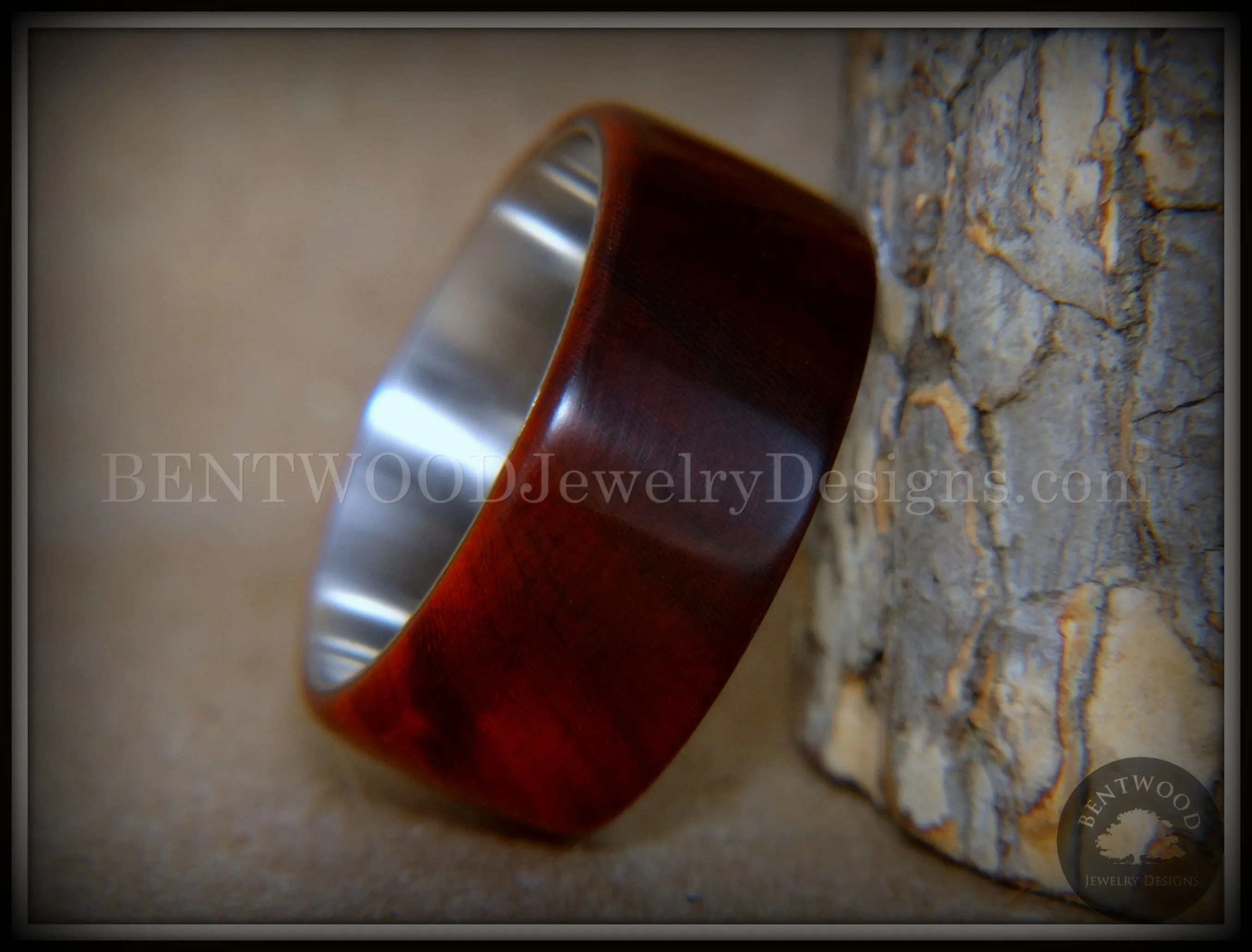 Bentwood Ring - "Crimson" Sandalwood Surgical Steel Core Comfort Fit