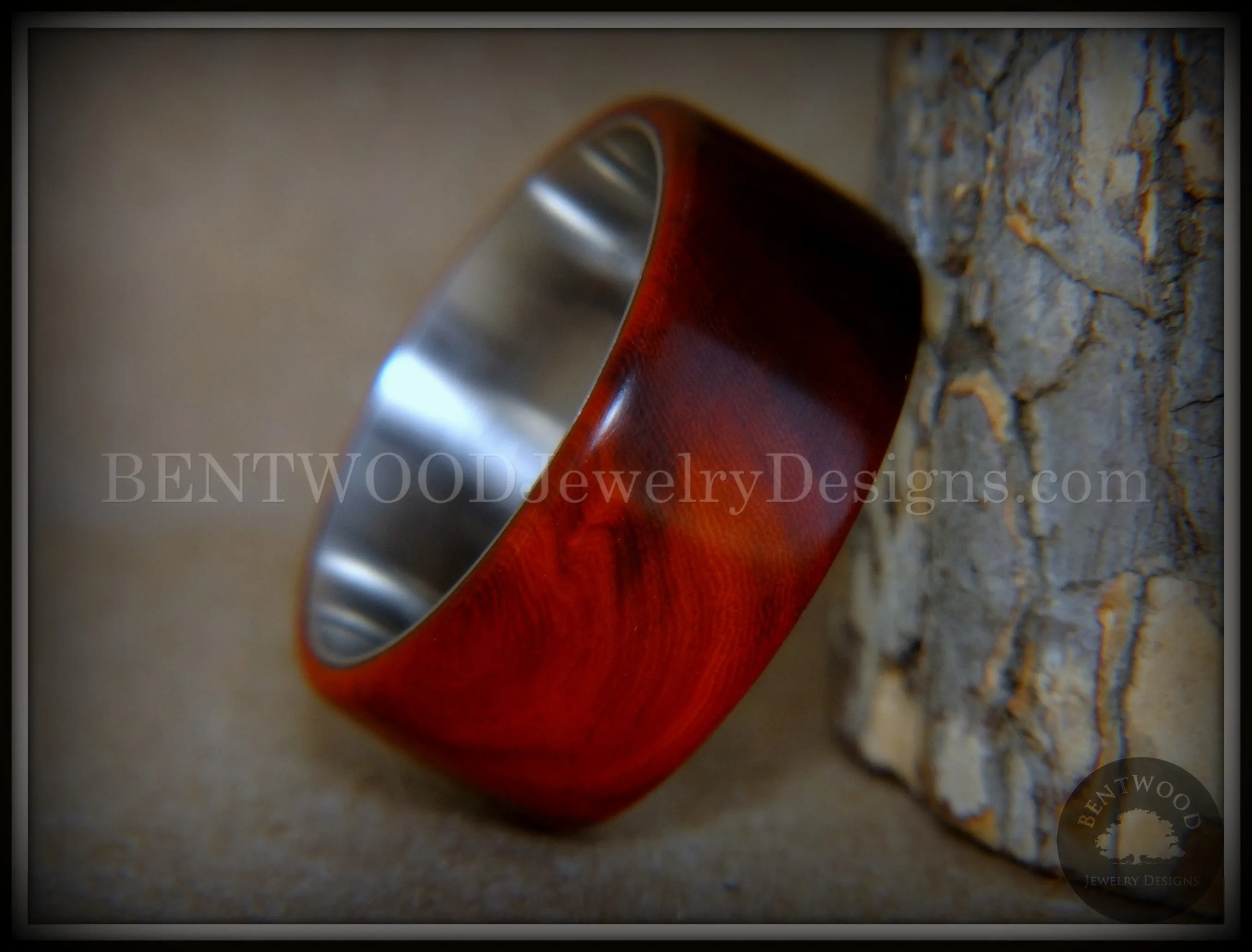 Bentwood Ring - "Crimson" Sandalwood Surgical Steel Core Comfort Fit