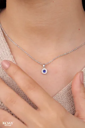 Circle Zircon Blue Necklace
