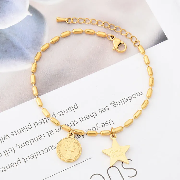 Double-sided Head Queen Medal Titanium Steel Bracelet