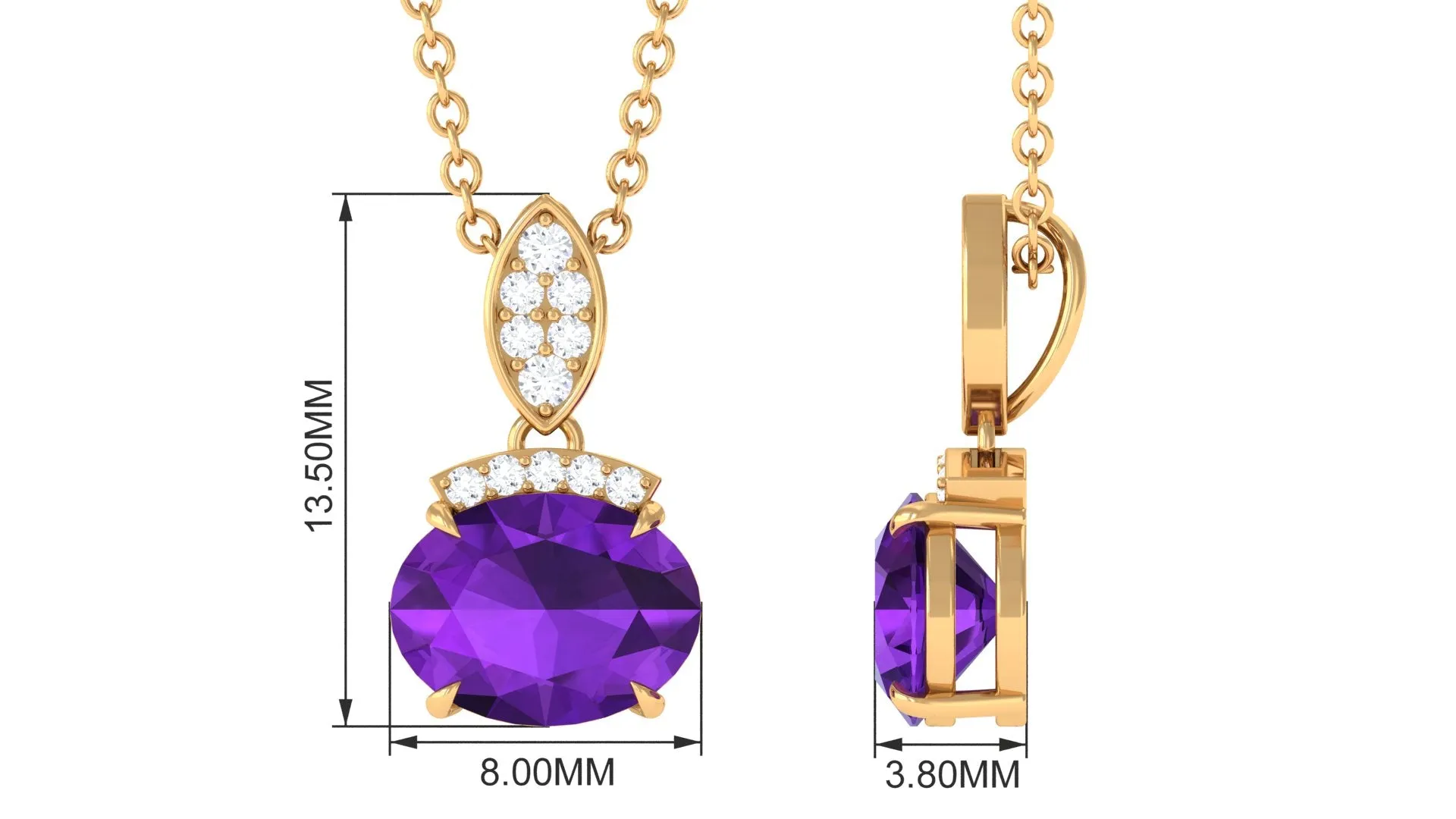 Elegant Oval Cut Amethyst Minimal Pendant with Diamond