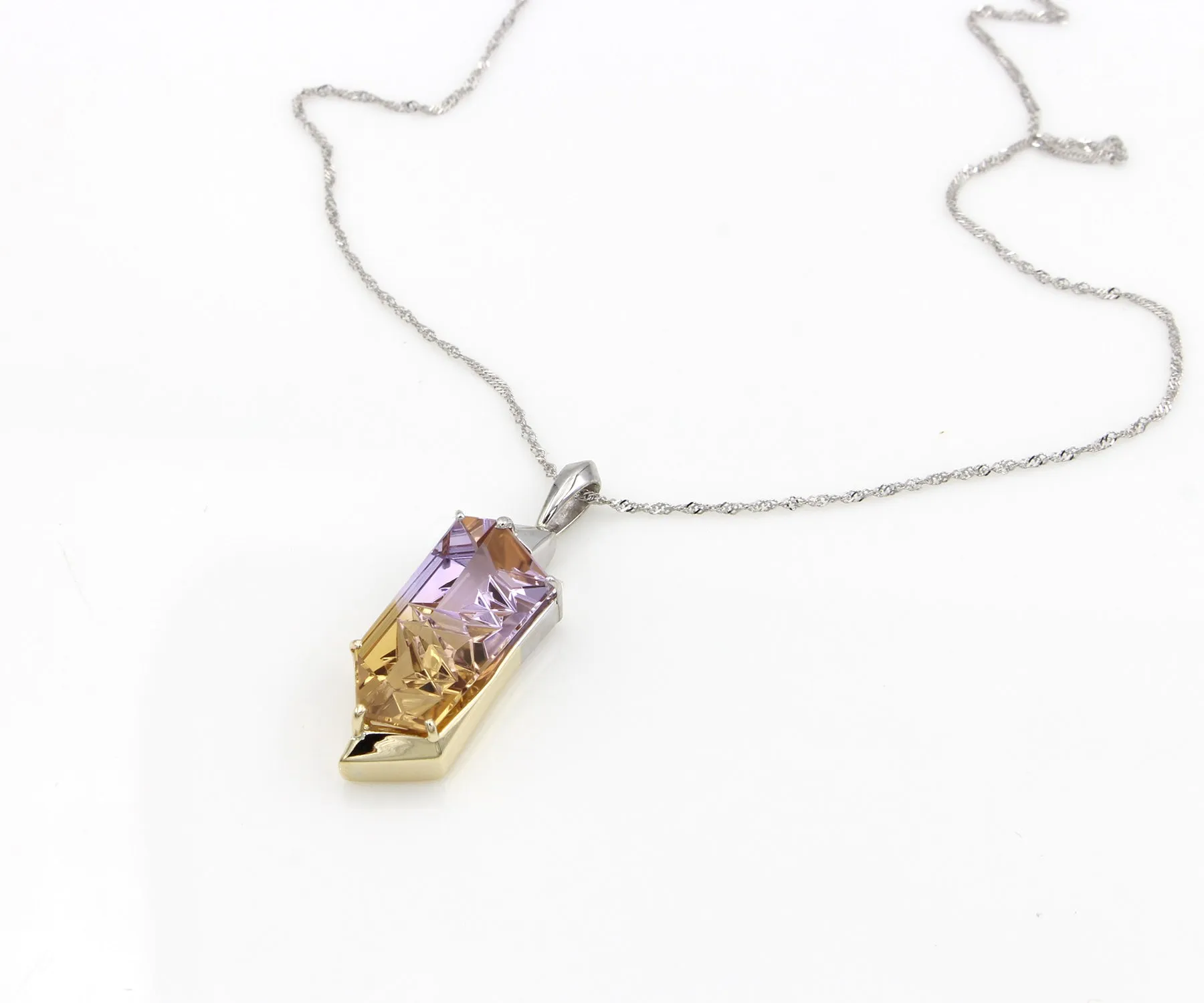 Fancy Cut Ametrine Two Tone Angular Necklace