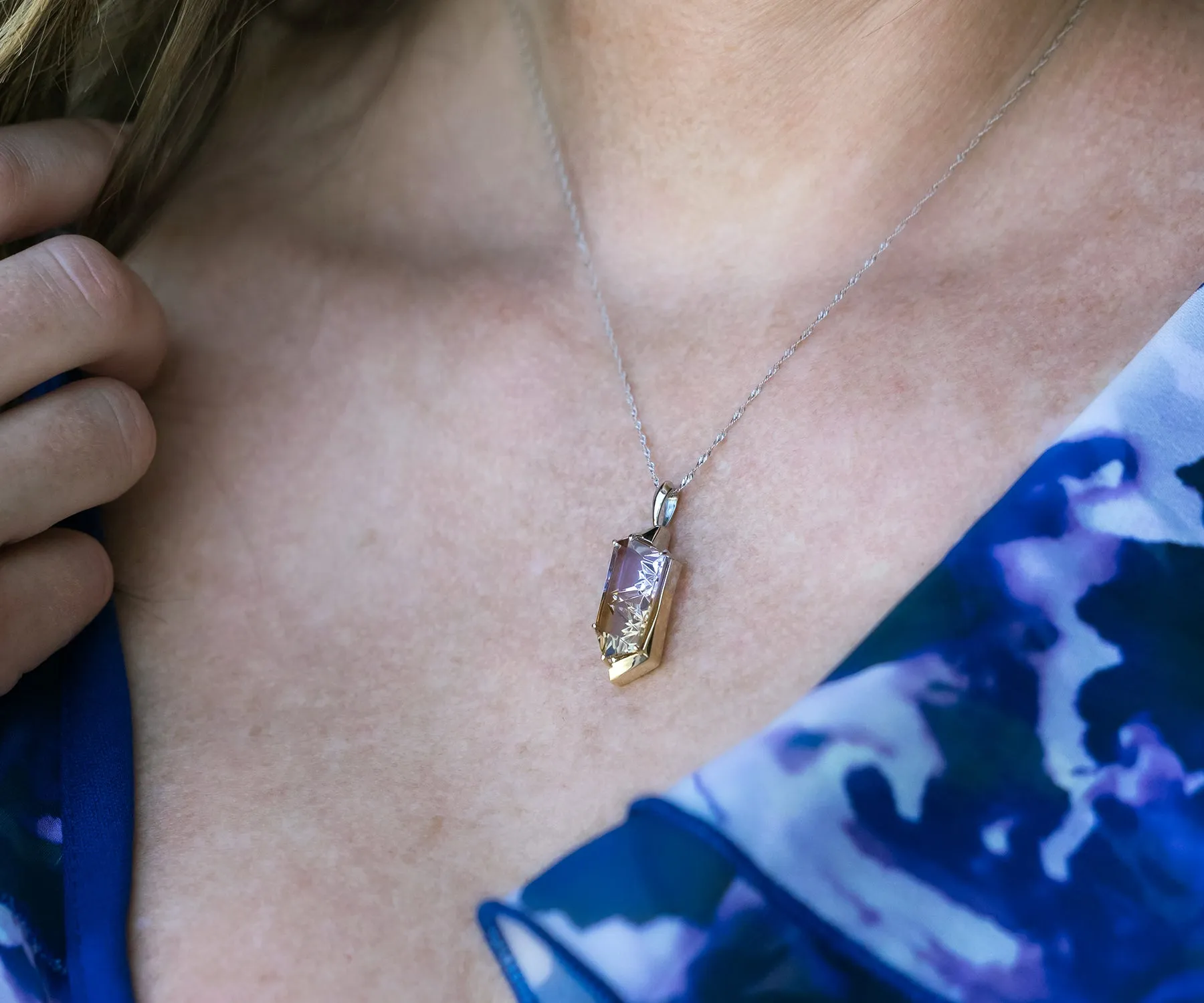 Fancy Cut Ametrine Two Tone Angular Necklace