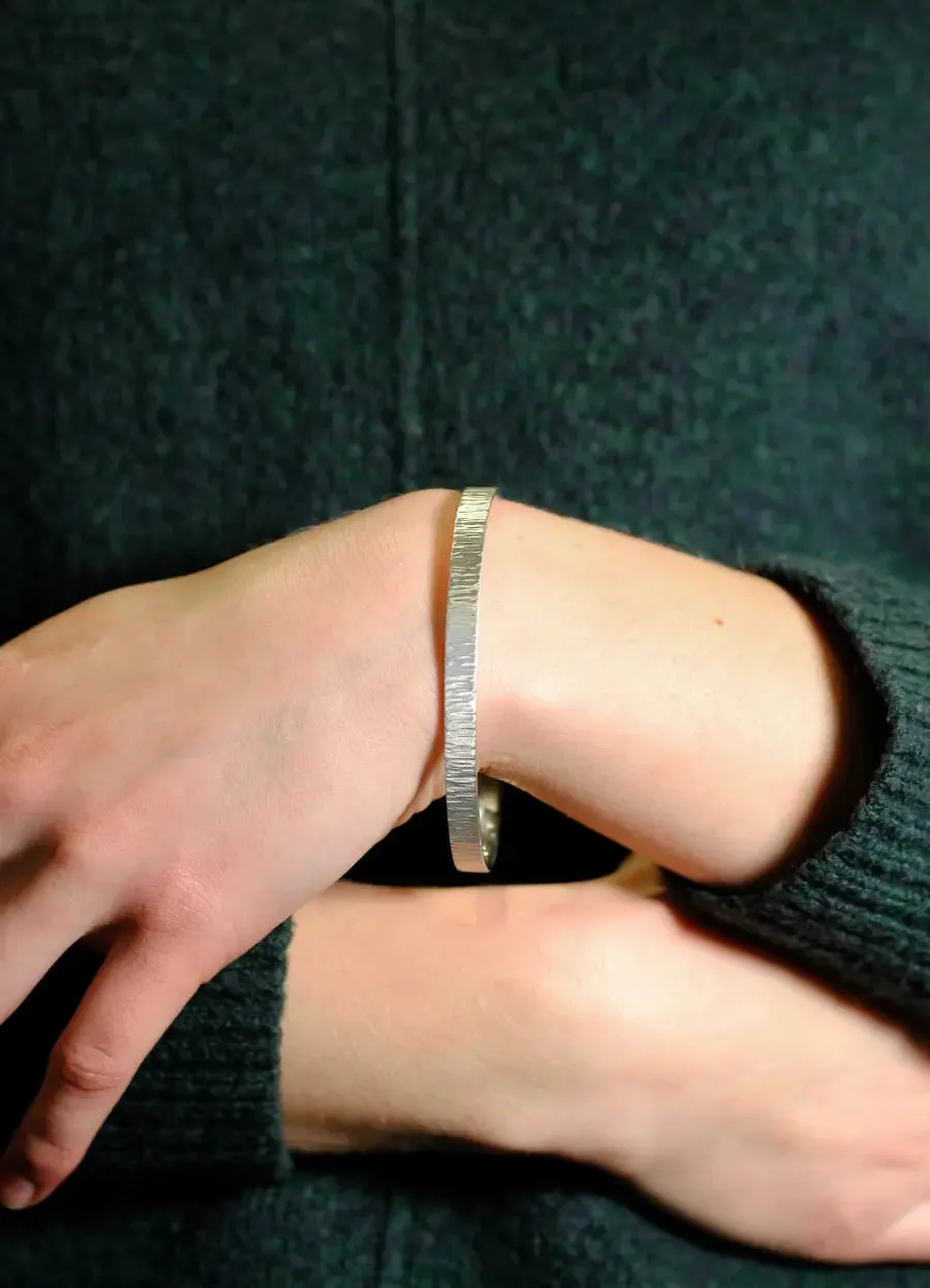 Flat Hammered Silver Bangle