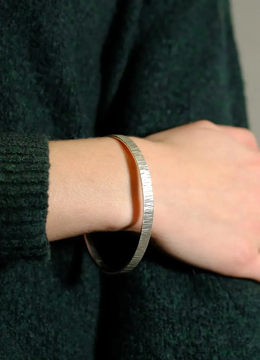 Flat Hammered Silver Bangle