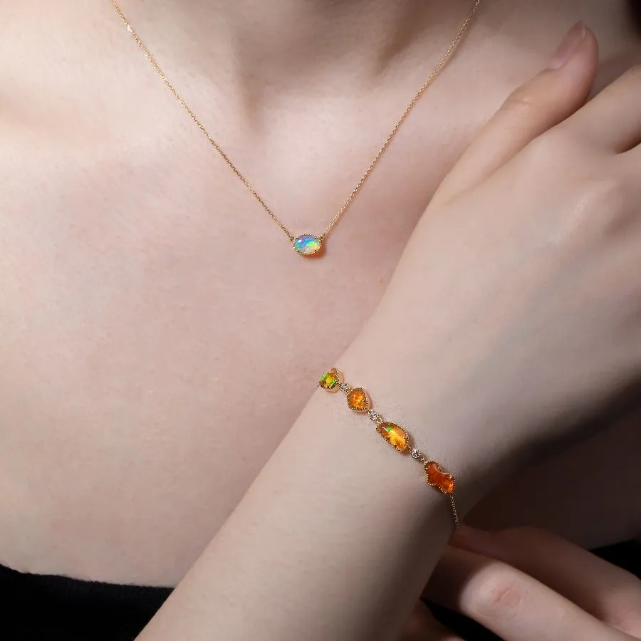 Free Shape Mexican Fire Opal Diamond Bracelet in 18K Yellow Gold