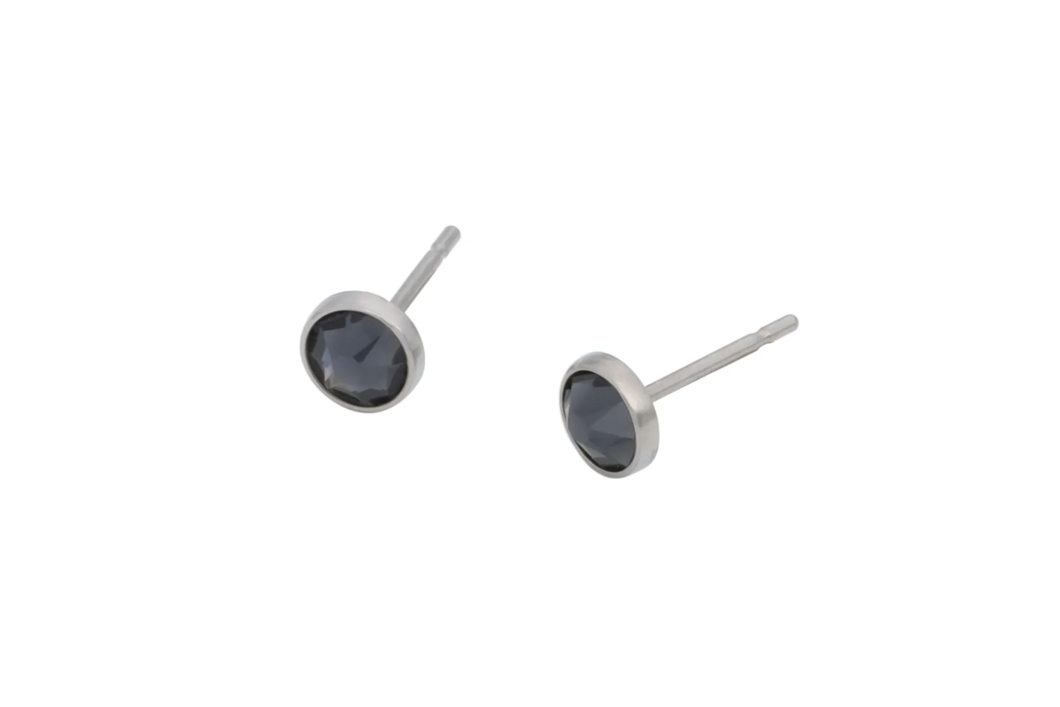 Graphite Grey Silver Crystal Pure Titanium Stud Earrings