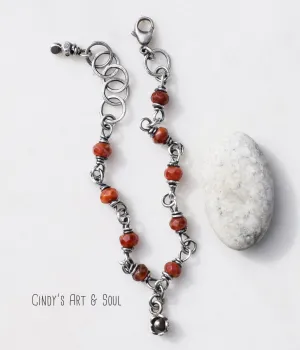 Handcrafted Gemstone Silver Bracelet. Mexican Fire Opal Gemstone Jewelry. Bohemian Style. Hill Tribe Fine Silver.