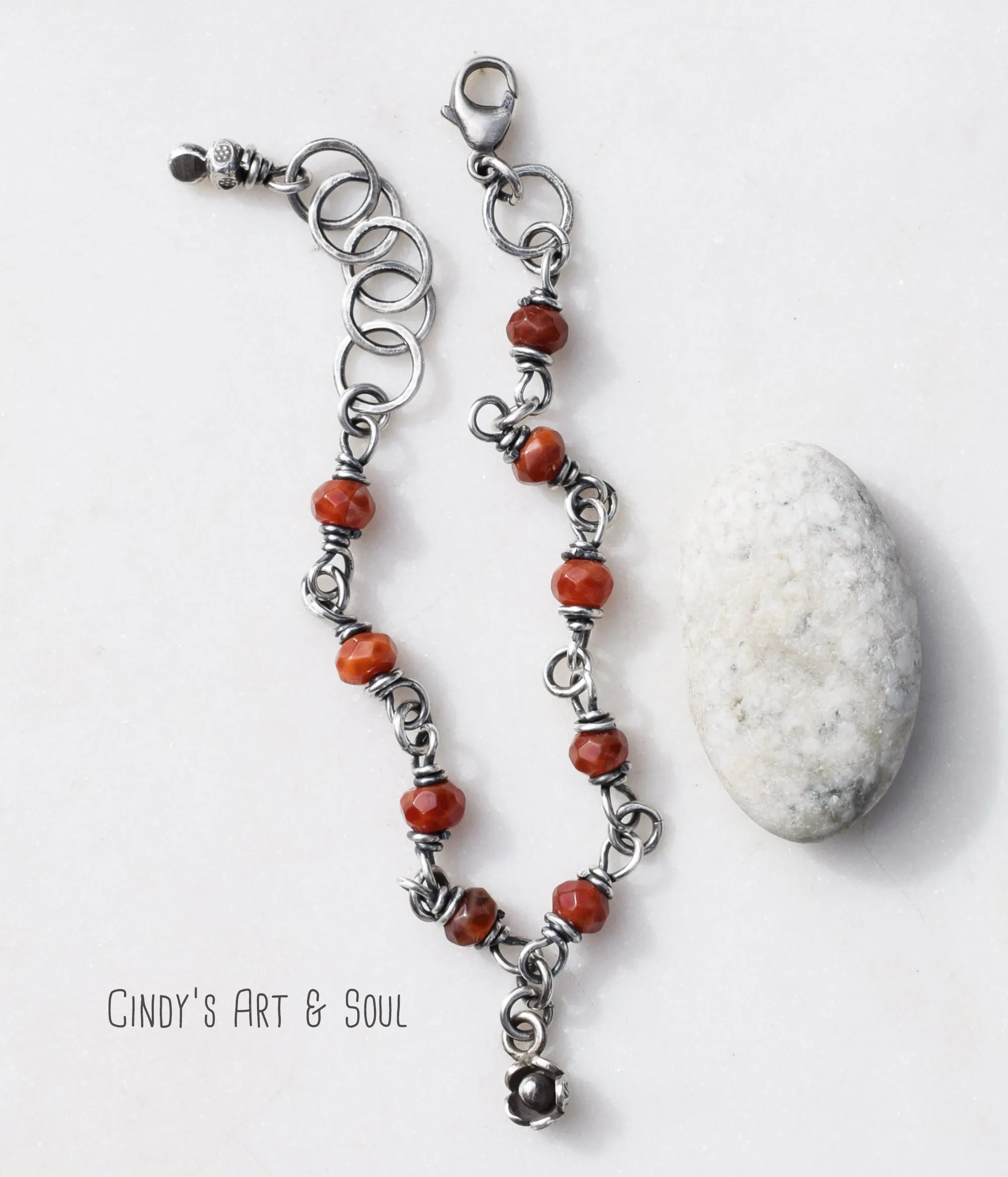 Handcrafted Gemstone Silver Bracelet. Mexican Fire Opal Gemstone Jewelry. Bohemian Style. Hill Tribe Fine Silver.