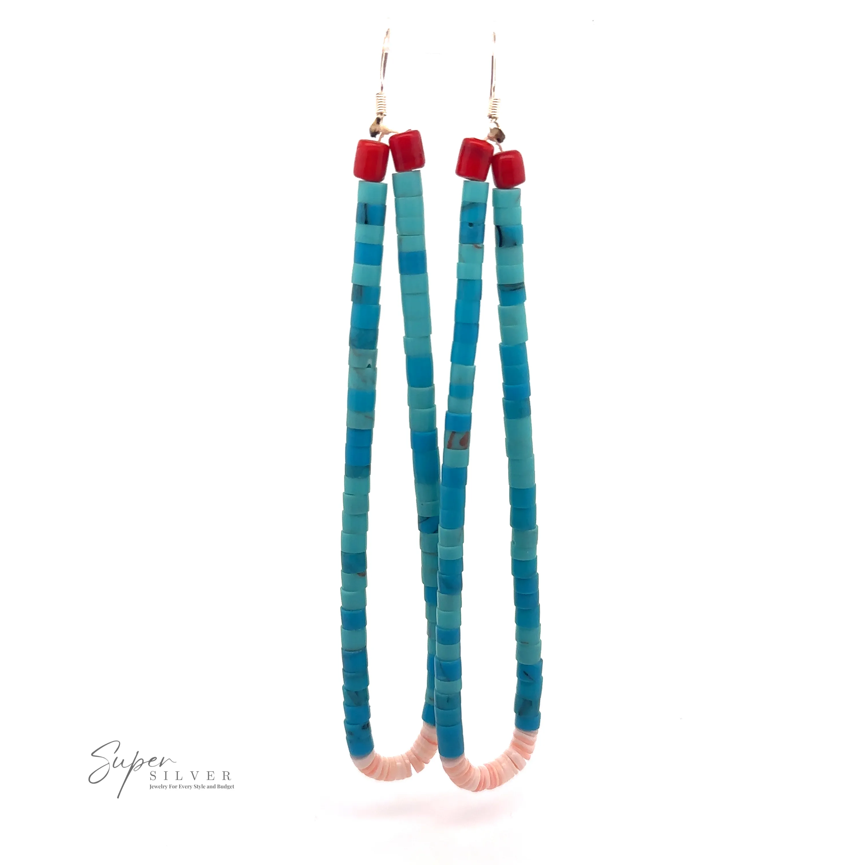 Long Turquoise Native American Beaded Earrings