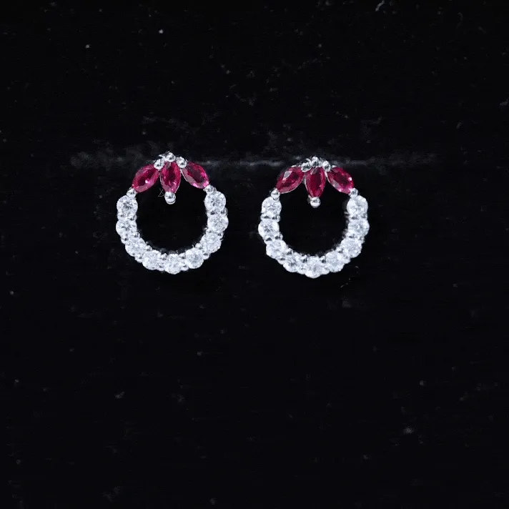 Marquise Cut Created Ruby and Moissanite Eternity Stud Earrings