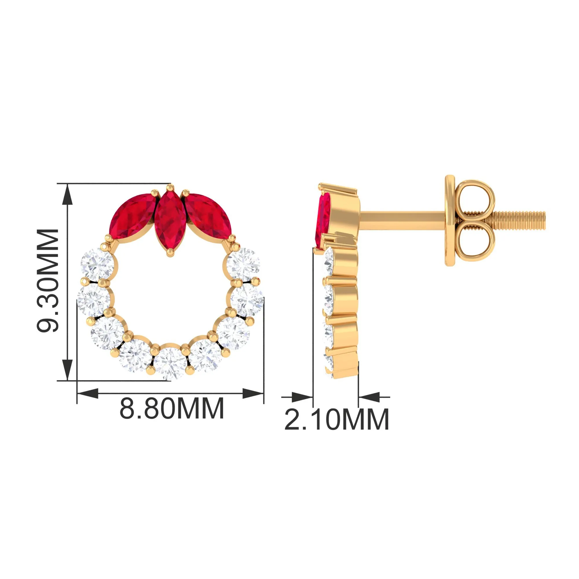 Marquise Cut Created Ruby and Moissanite Eternity Stud Earrings