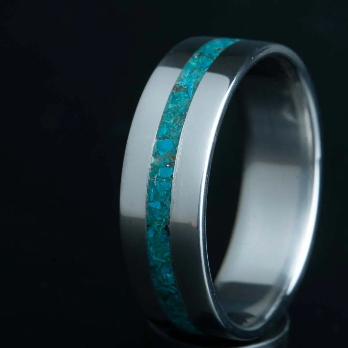 Mens turquoise and titanium ring