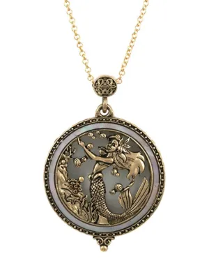 Mermaid Abalone Magnifying Glass Metal Pendant Long Necklace - LAST ONE