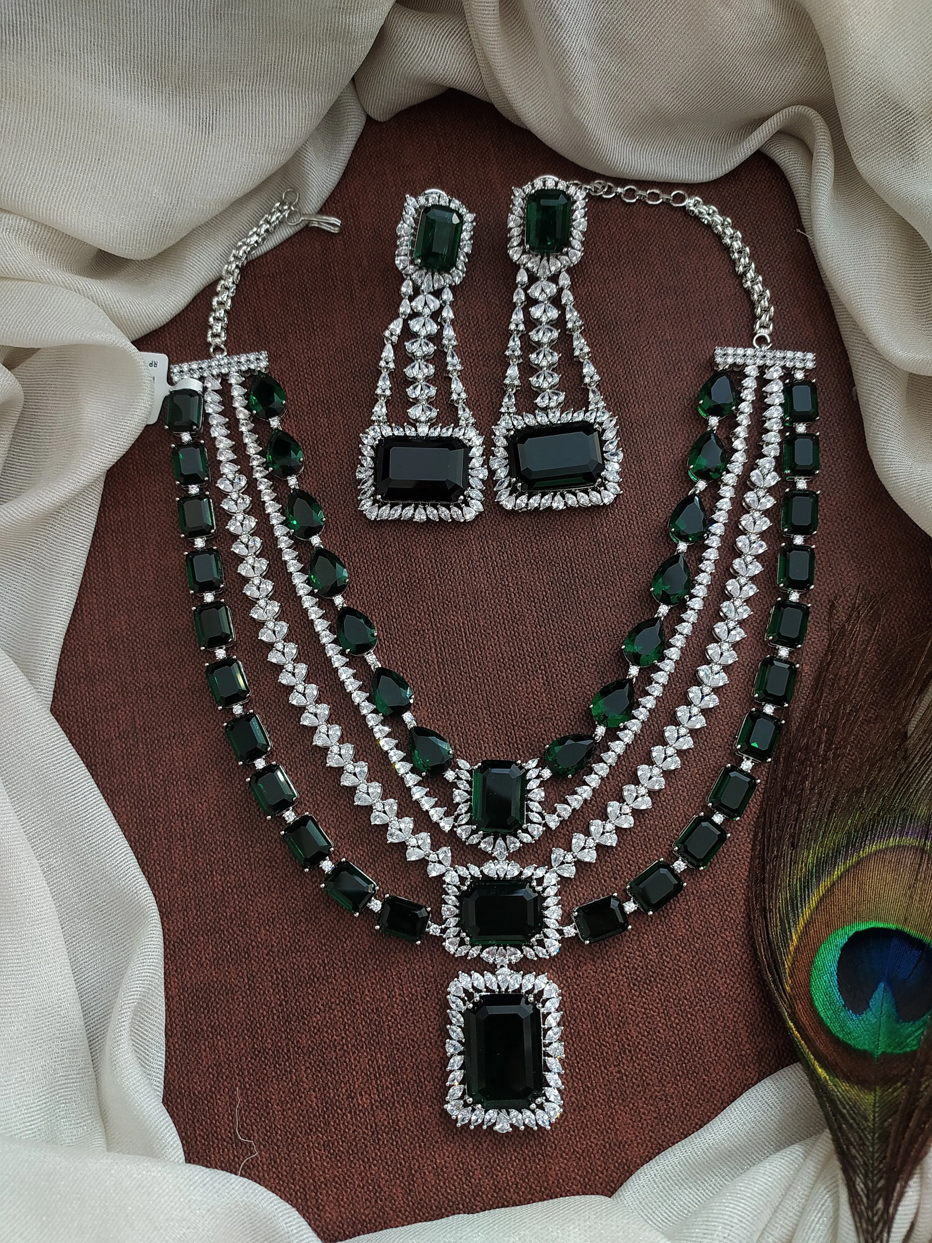 Multi-Layer Diamond Necklace Set with Dangling