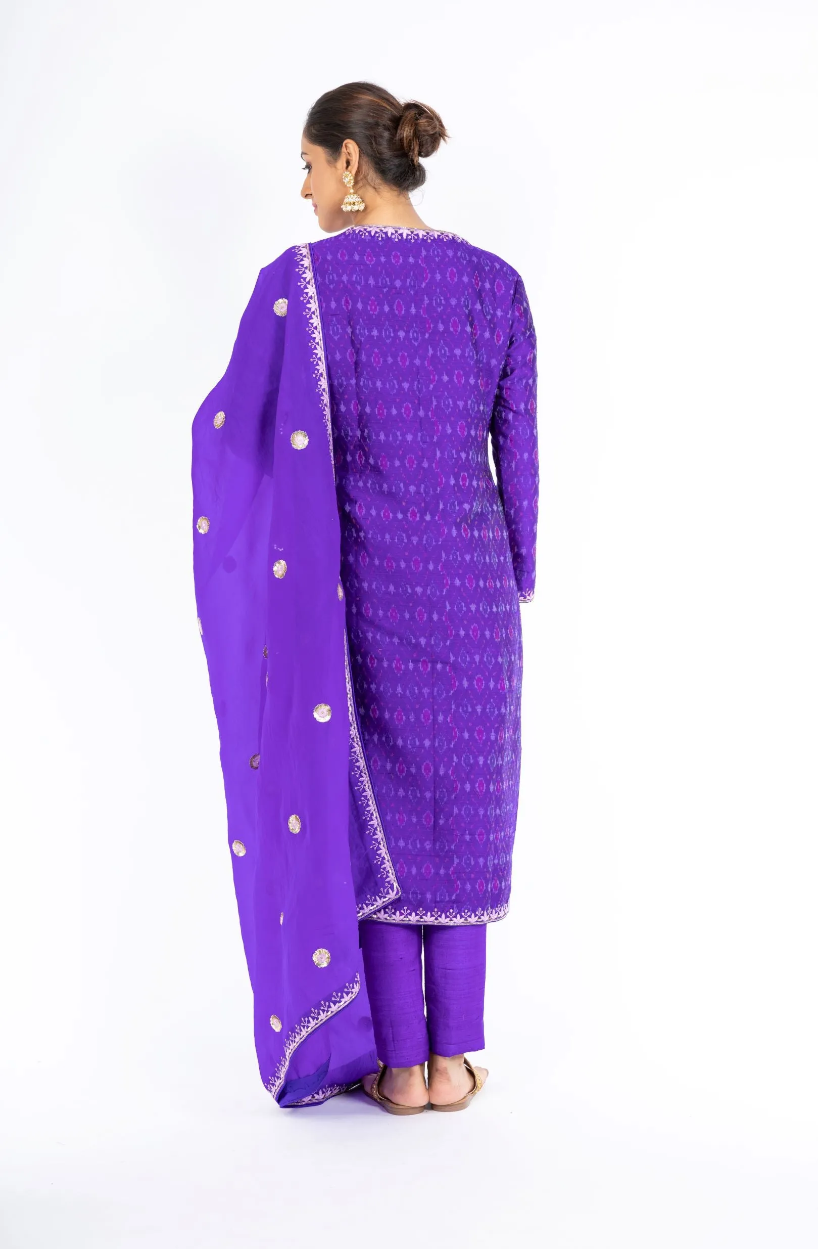 Opulent Pigment Violet Ikkat Raw Silk Handloom Salwar Kameez