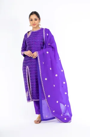 Opulent Pigment Violet Ikkat Raw Silk Handloom Salwar Kameez