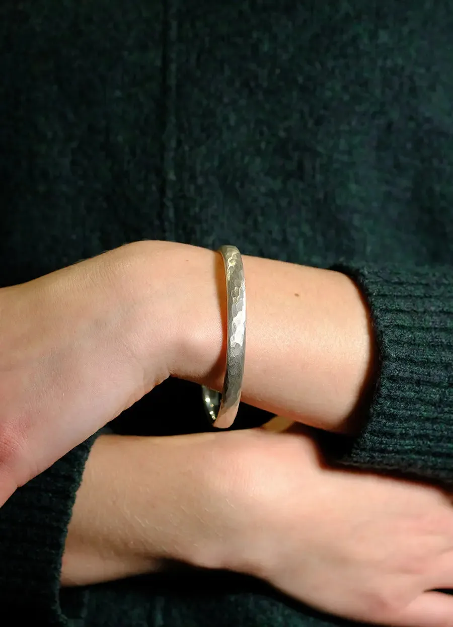 Oval Hammered Silver Bangle