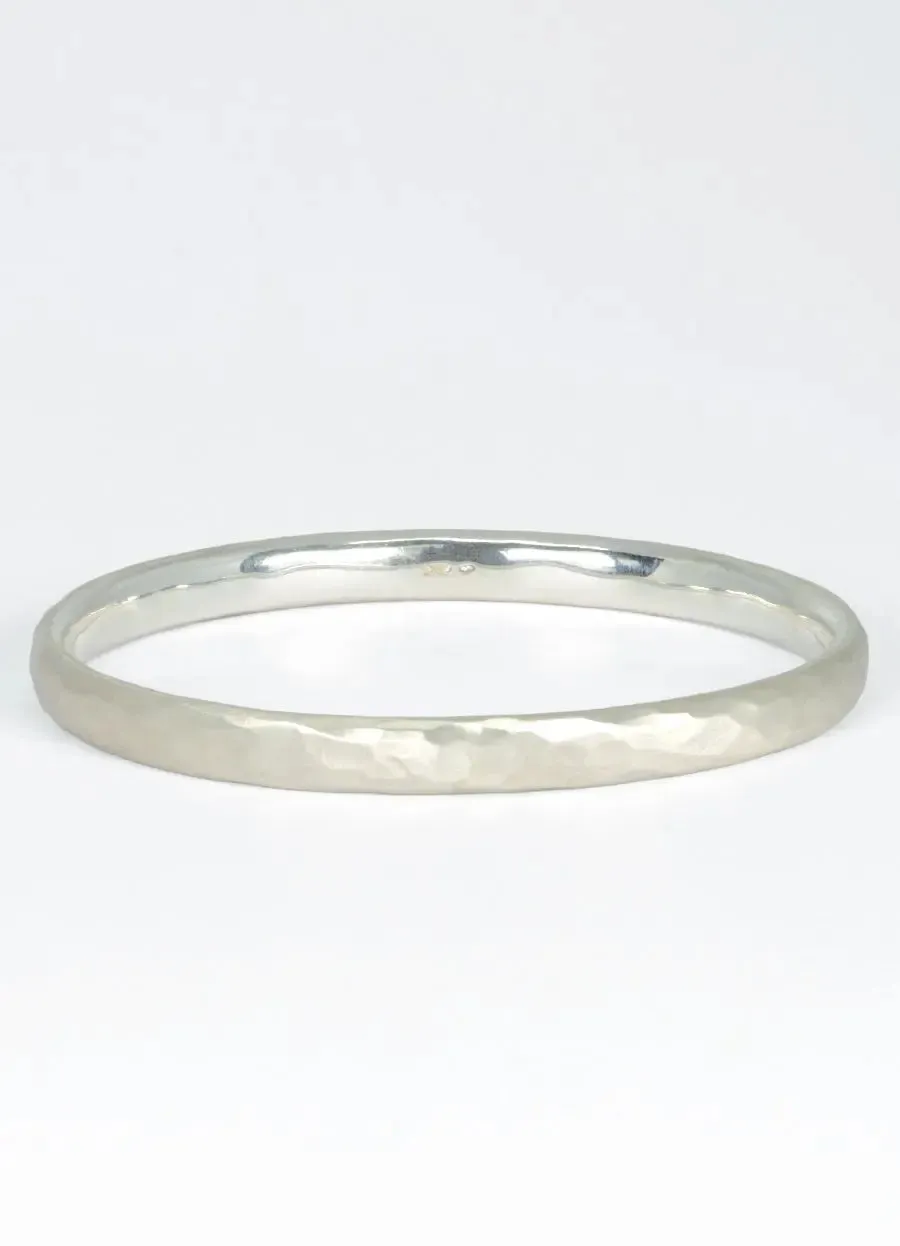 Oval Hammered Silver Bangle