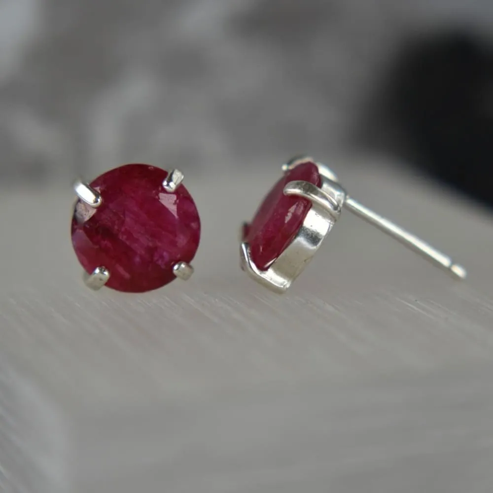 Round Ruby Stud Earrings