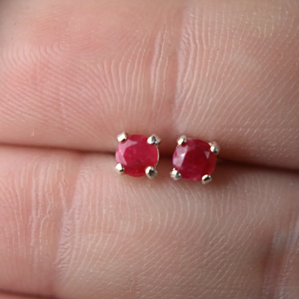 Round Ruby Stud Earrings