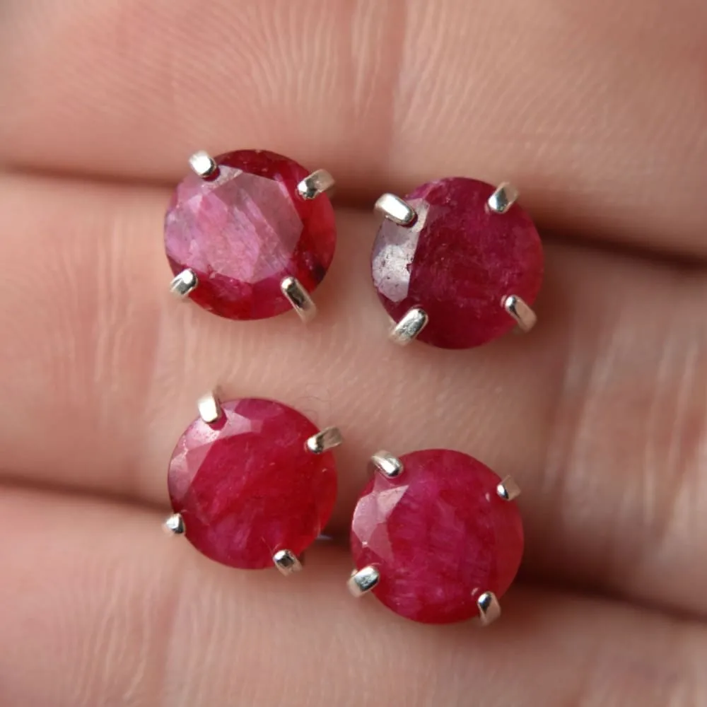 Round Ruby Stud Earrings