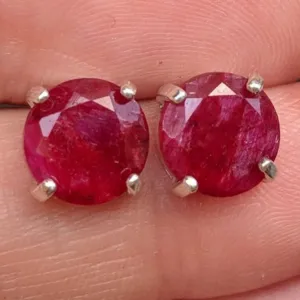 Round Ruby Stud Earrings