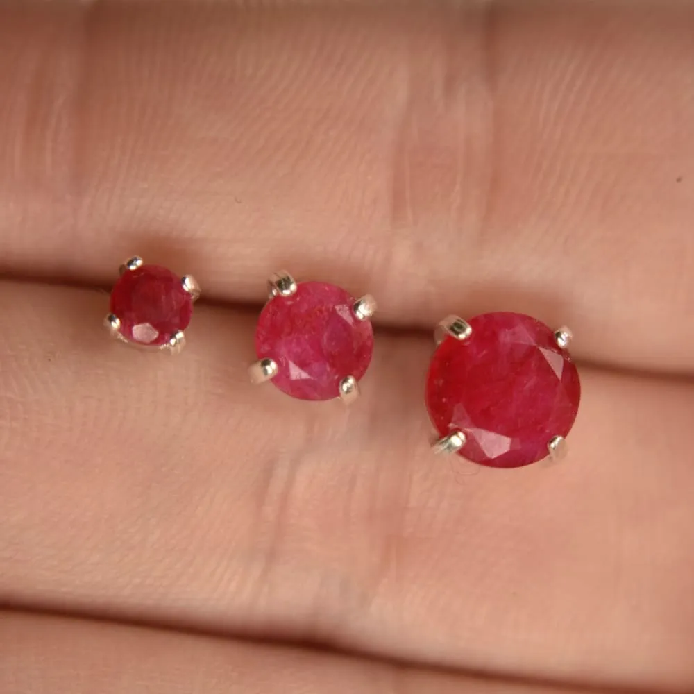 Round Ruby Stud Earrings