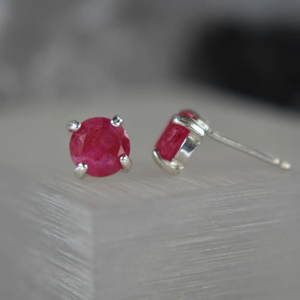 Round Ruby Stud Earrings