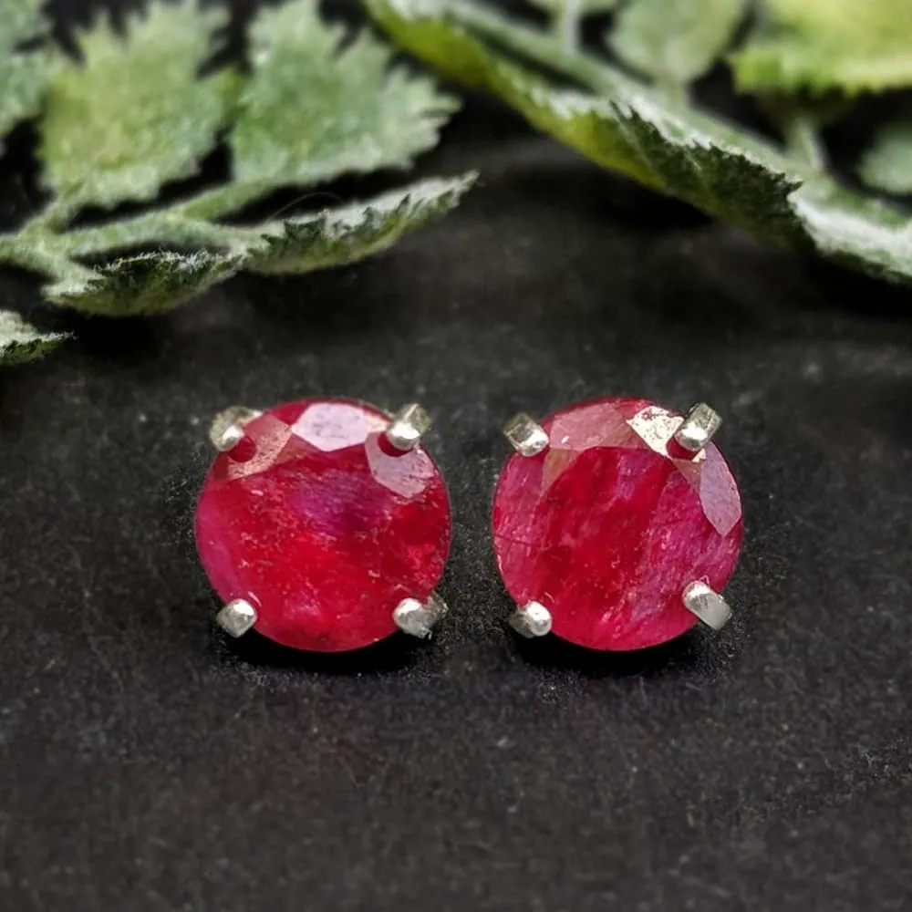 Round Ruby Stud Earrings