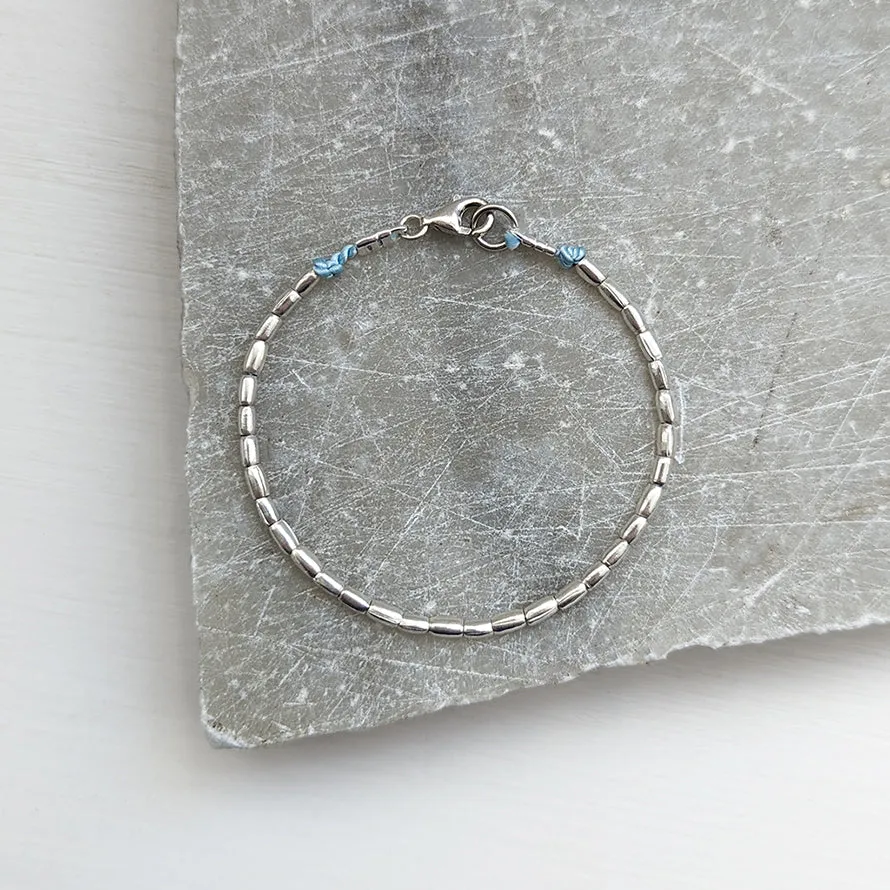 Silk and Fine Silver Tube Beaded Bracelet