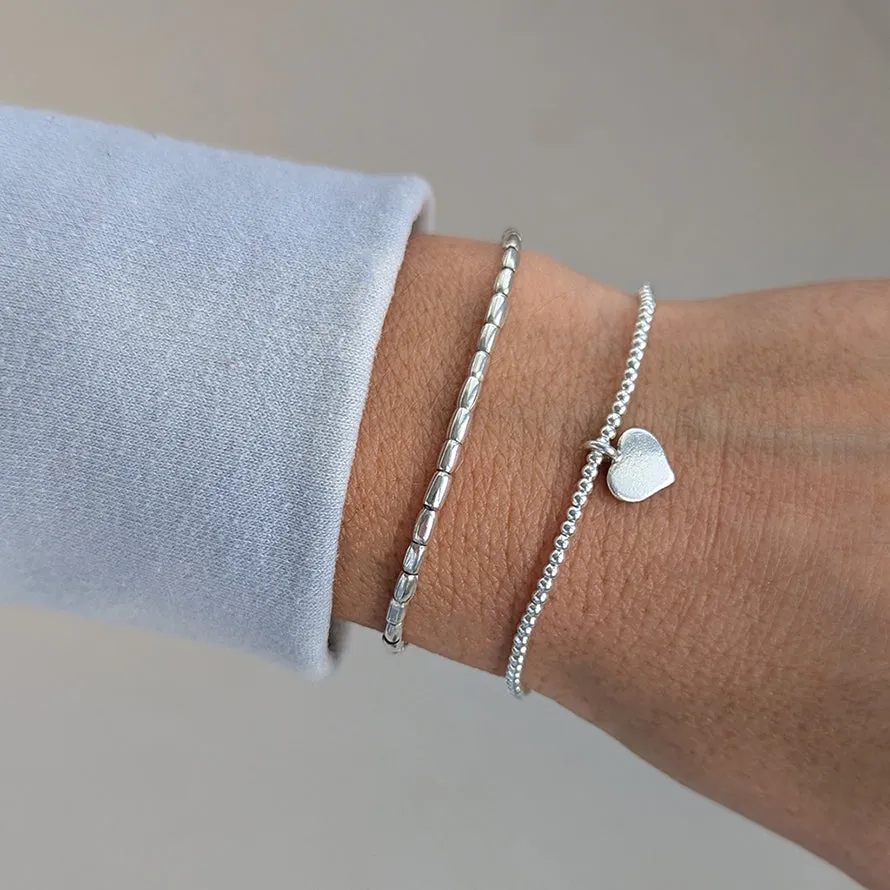 Silver Heart Charm Beaded Bracelet