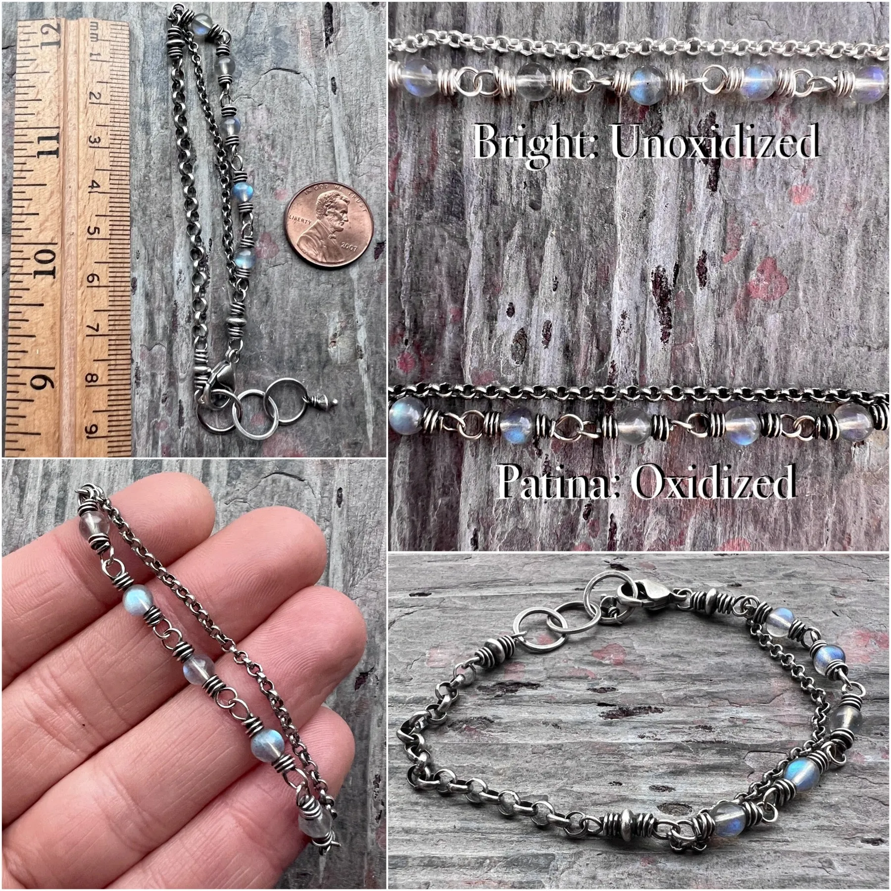 Sterling Silver Labradorite Bracelet | Beaded Natural Stone Adjustable Bracelet