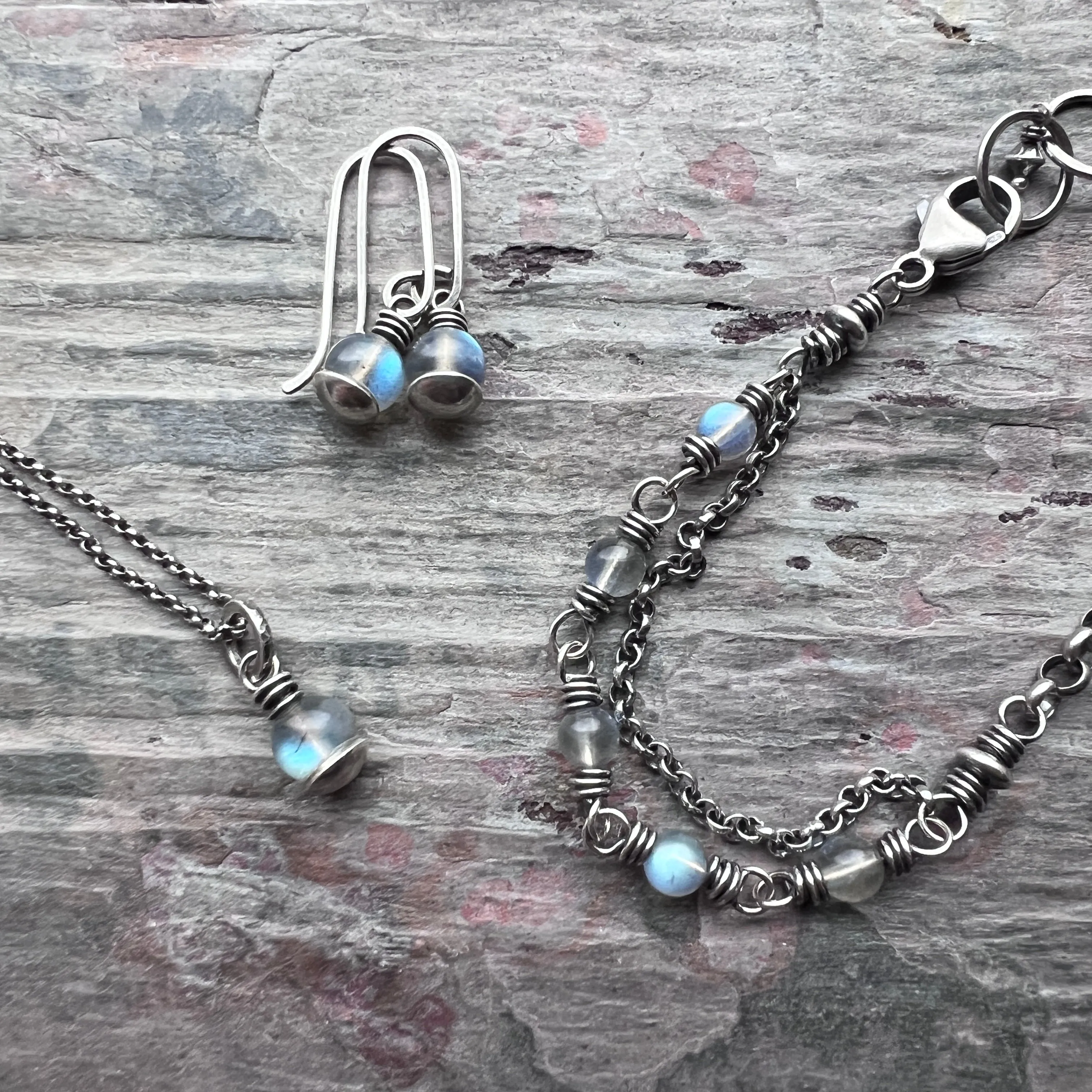 Sterling Silver Labradorite Bracelet | Beaded Natural Stone Adjustable Bracelet