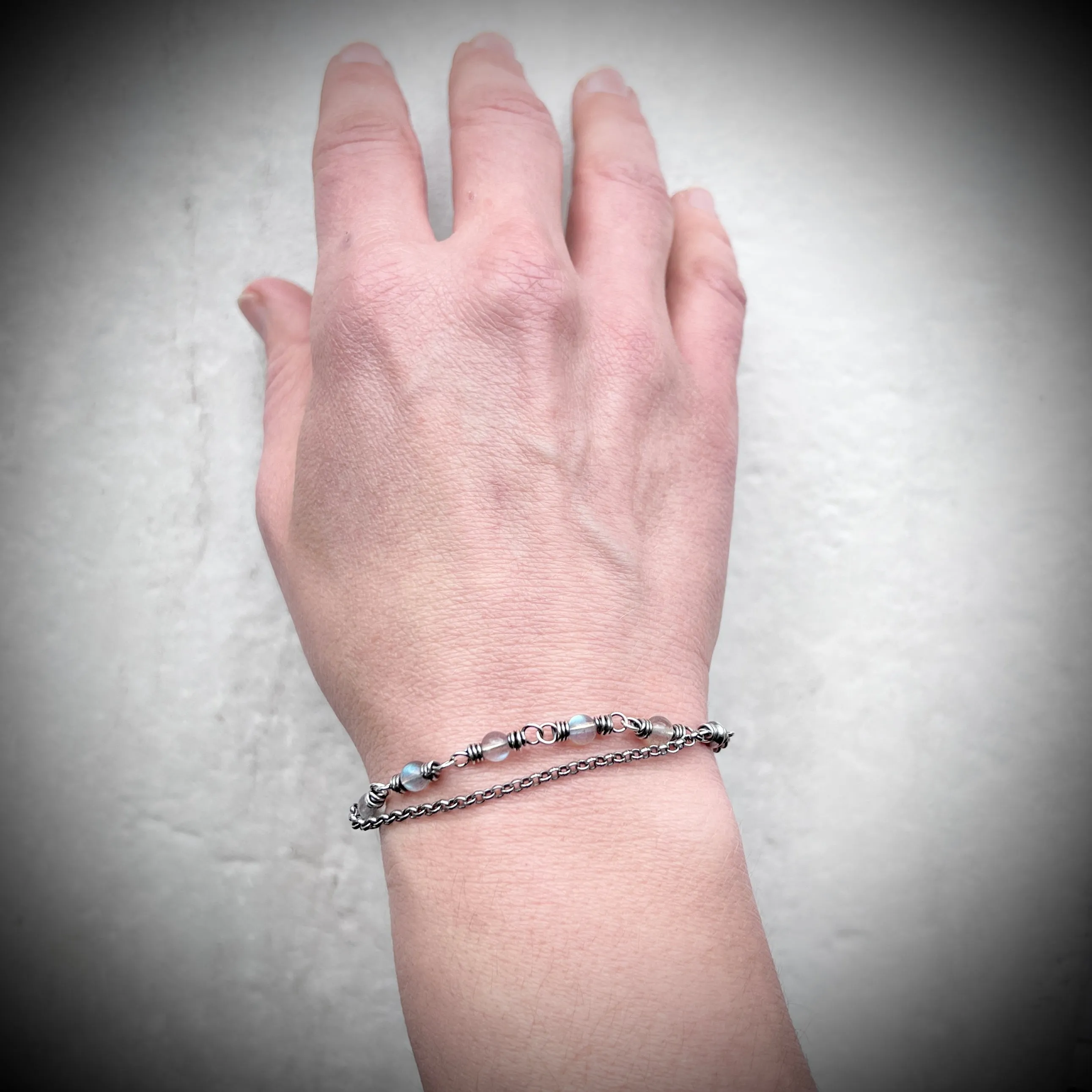 Sterling Silver Labradorite Bracelet | Beaded Natural Stone Adjustable Bracelet