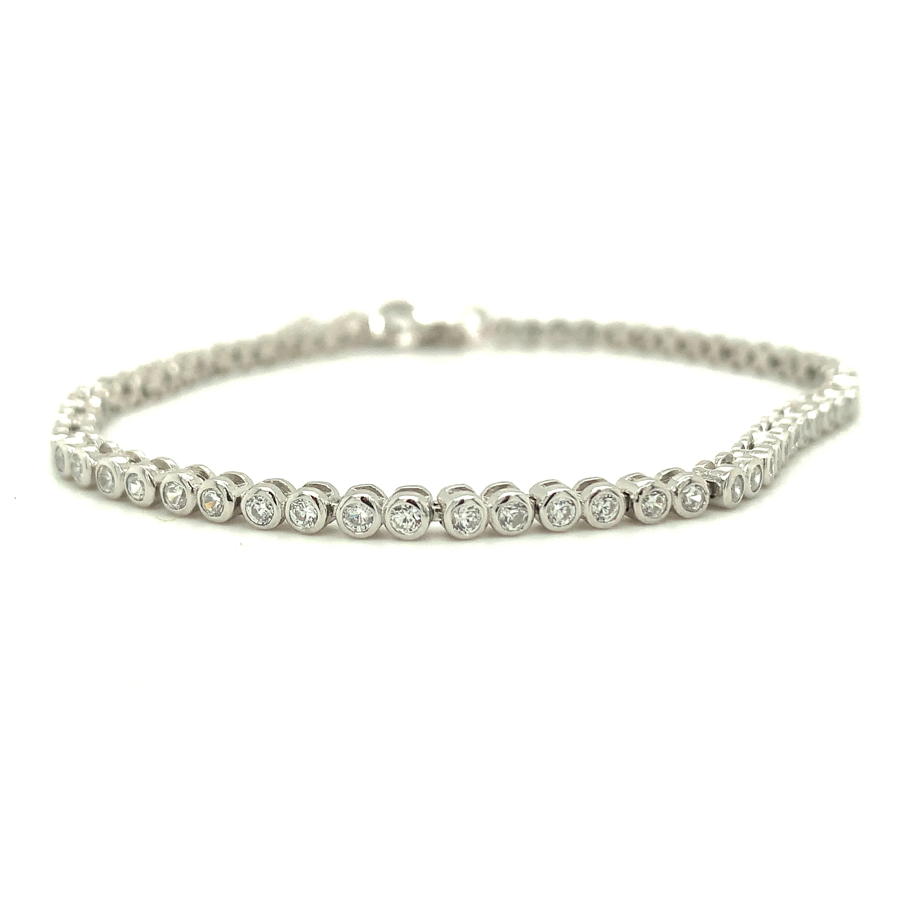 Sterling Silver Petite Bezel Set CZ Tennis Bracelet