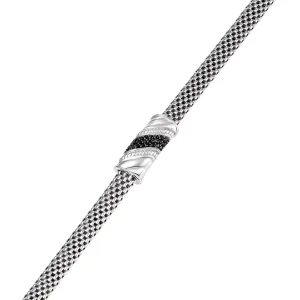 Sterling Silver Twisted Italian Bar Bracelet with Black Stones